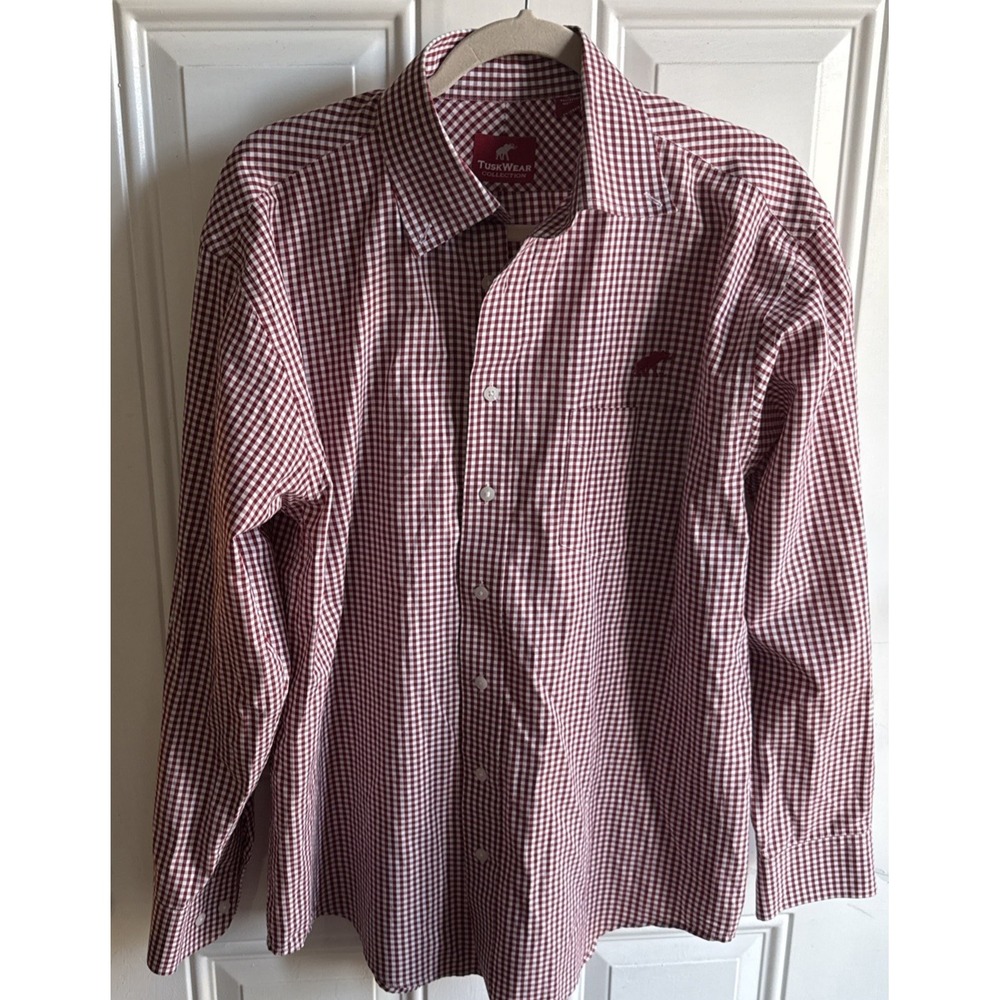 Mens Large Tusk Wear Long Sleeve Button Down Shirt Red White Check